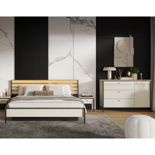 Kimi - lit coffre - 160x200 cm - sommier et port USB inclus - Beige / Noir