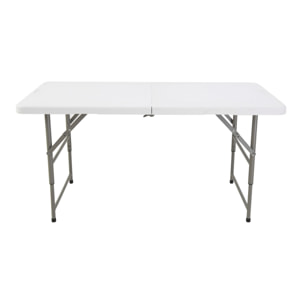 Mesa plegable de altura regulable 122x60x50-74cm, y set de 4 sillas plegables 51x45x85,5cm, ideal para exteriores