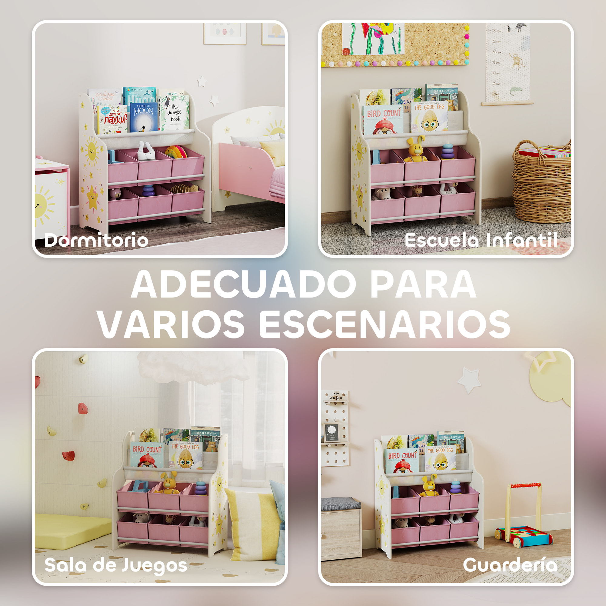 Estantería Infantil para Juguetes, con 6 Cajas Extraíbles de Tela no Tejida, Organizador de Juguetes con 2 Estantes, para Habitación Infantil, Sala de Juegos, Guardería, 63x30x71 cm, Rosa