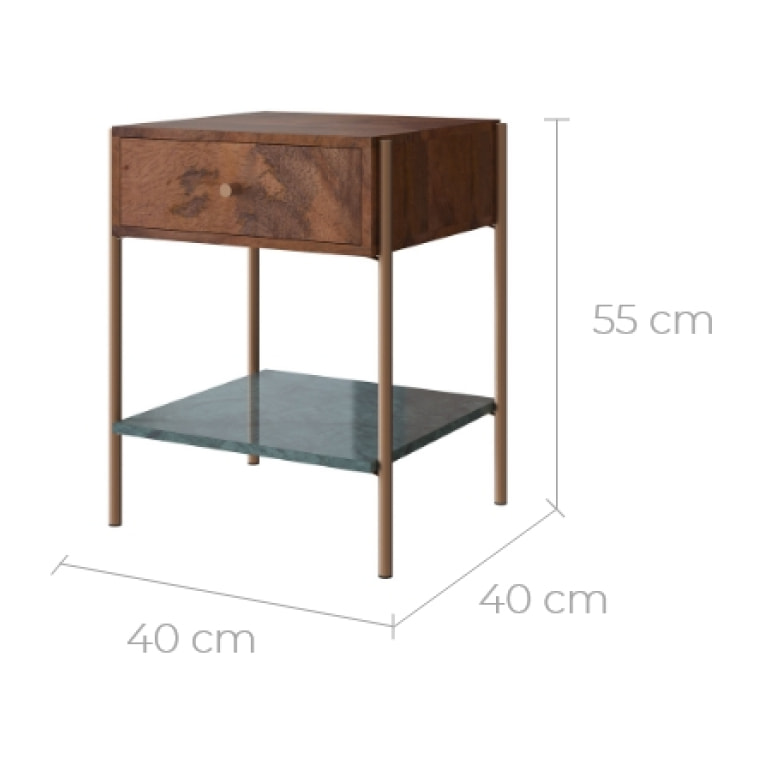 Table de chevet en bois de manguier et marbre vert - Doori