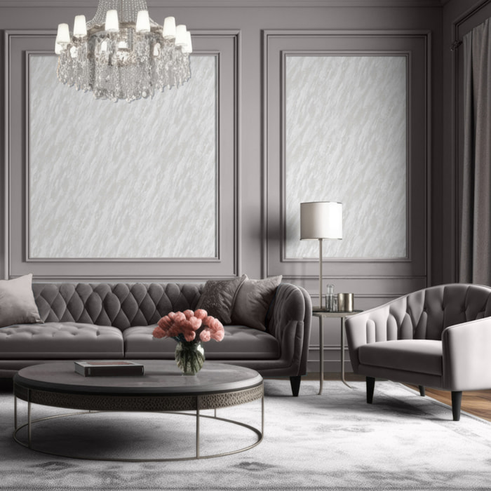 Papier peint effet marbre blanc nacré veiné