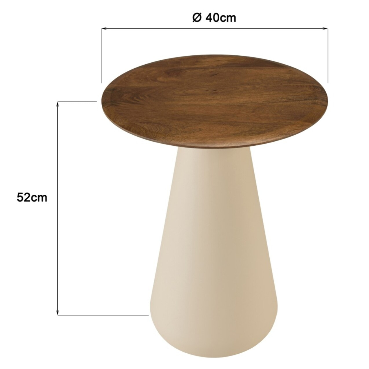 JAMES - Table d'appoint 40x40cm plateau en manguier pied métal ivoire JAMES