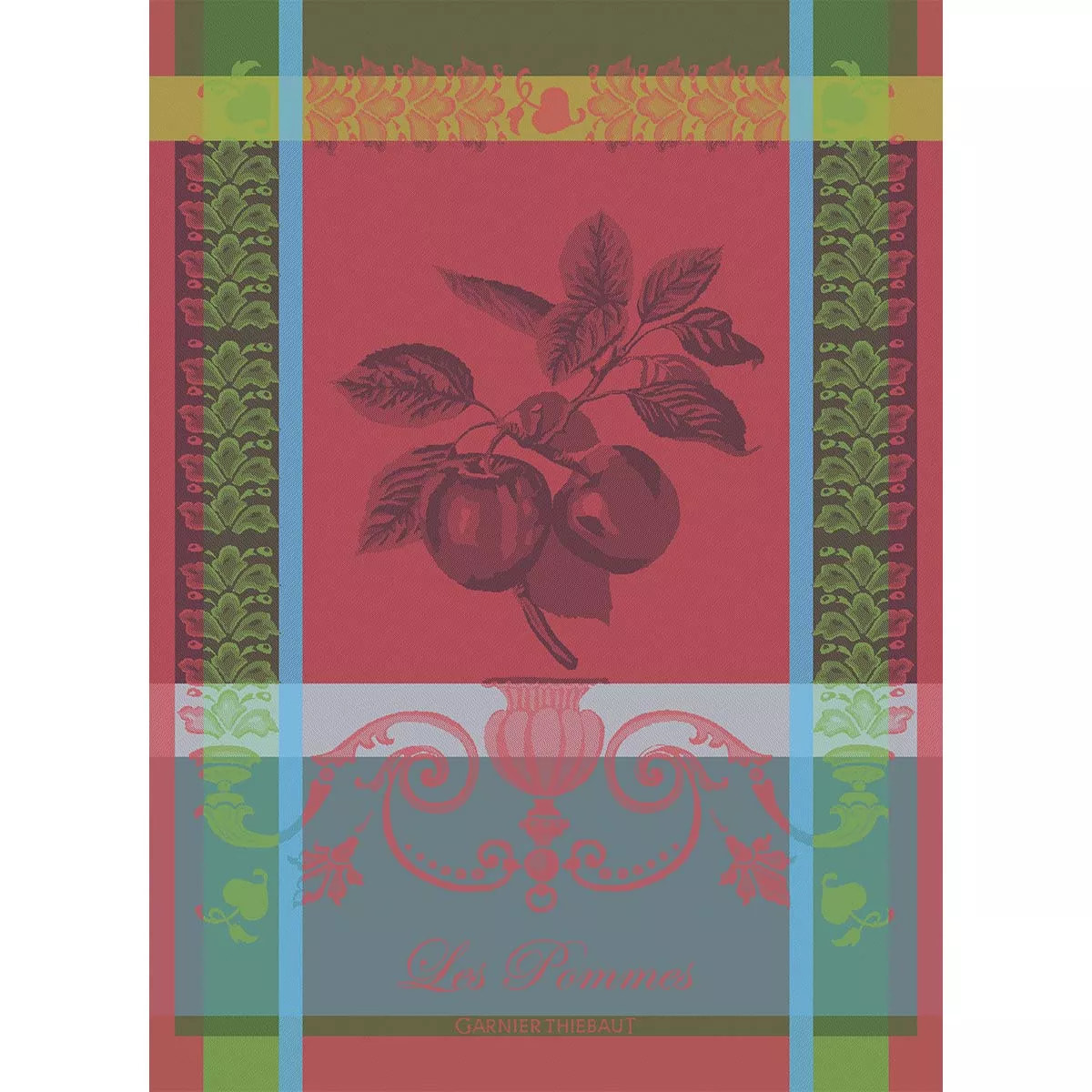 Torchon pur coton motif jacquard rouge Les pommes rouge vif