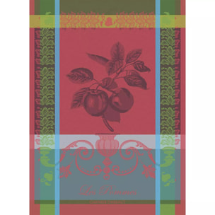 Torchon pur coton motif jacquard rouge Les pommes rouge vif
