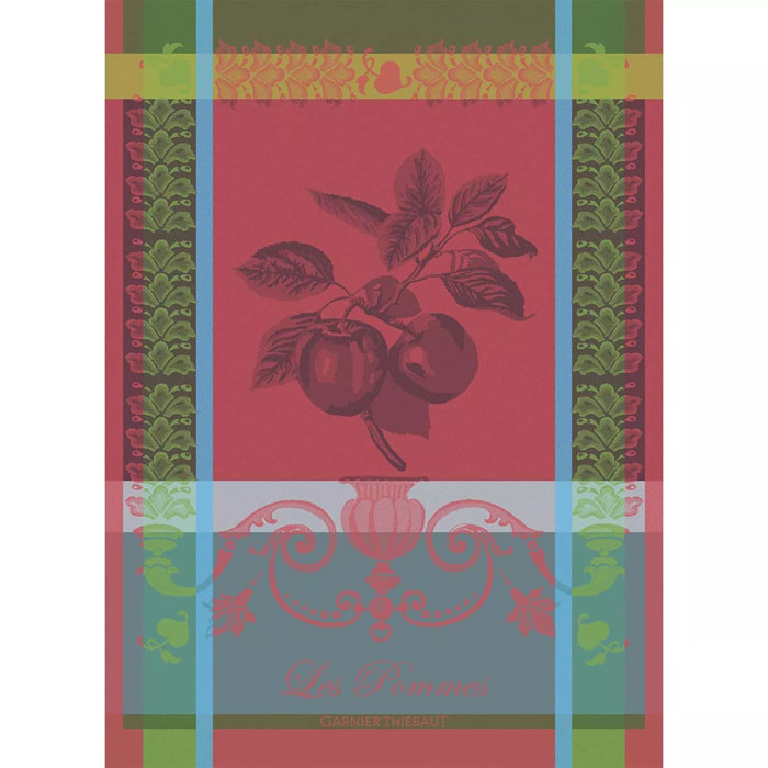 Torchon pur coton motif jacquard rouge Les pommes rouge vif