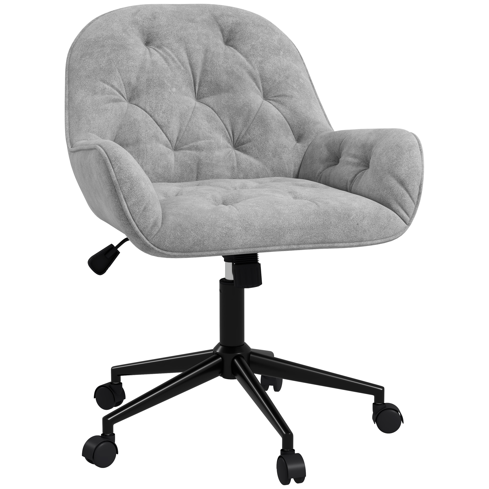 Chaise de bureau velours design Chesterfield effet capitonné piètement métal noir gris