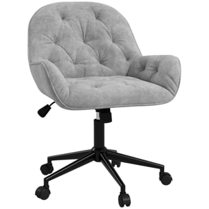 Chaise de bureau velours design Chesterfield effet capitonné piètement métal noir gris