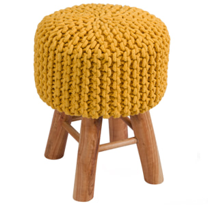 Petit tabouret tricot en coton jaune moutarde - Lisa