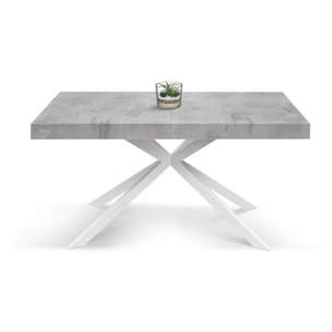 Tavolo CAMAIORE in legno, finitura grigio cemento e base a X in metallo bianco, allungabile 180×90 cm – 260×90 cm