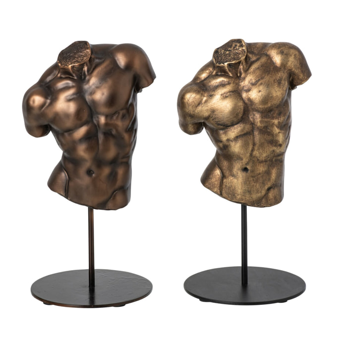 J-Line Buste homme - polyrésine - bronze/doré - assortiment de 2