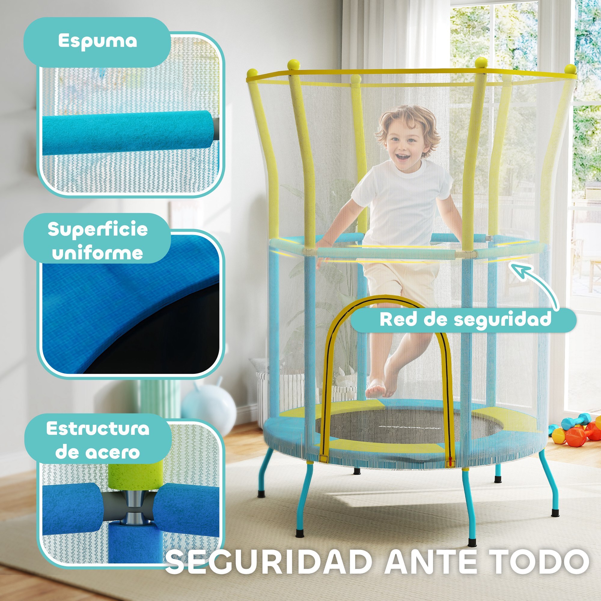 Cama Elástica Infantil Ø140x190 cm Trampolín para Niños de 3-6 Años con Red de Seguridad Barras Acolchadas Carga 45 kg para Interior Multicolor