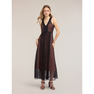 Motivi - Vestido línea A largo en crepón con flecos - Negro