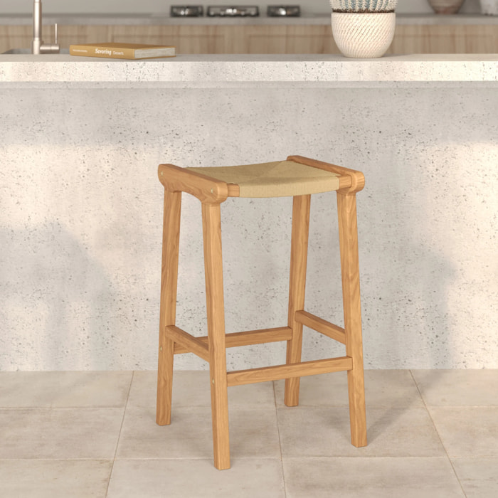 Tabouret pour ilot central 68 cm en teck et rotin - Kuna