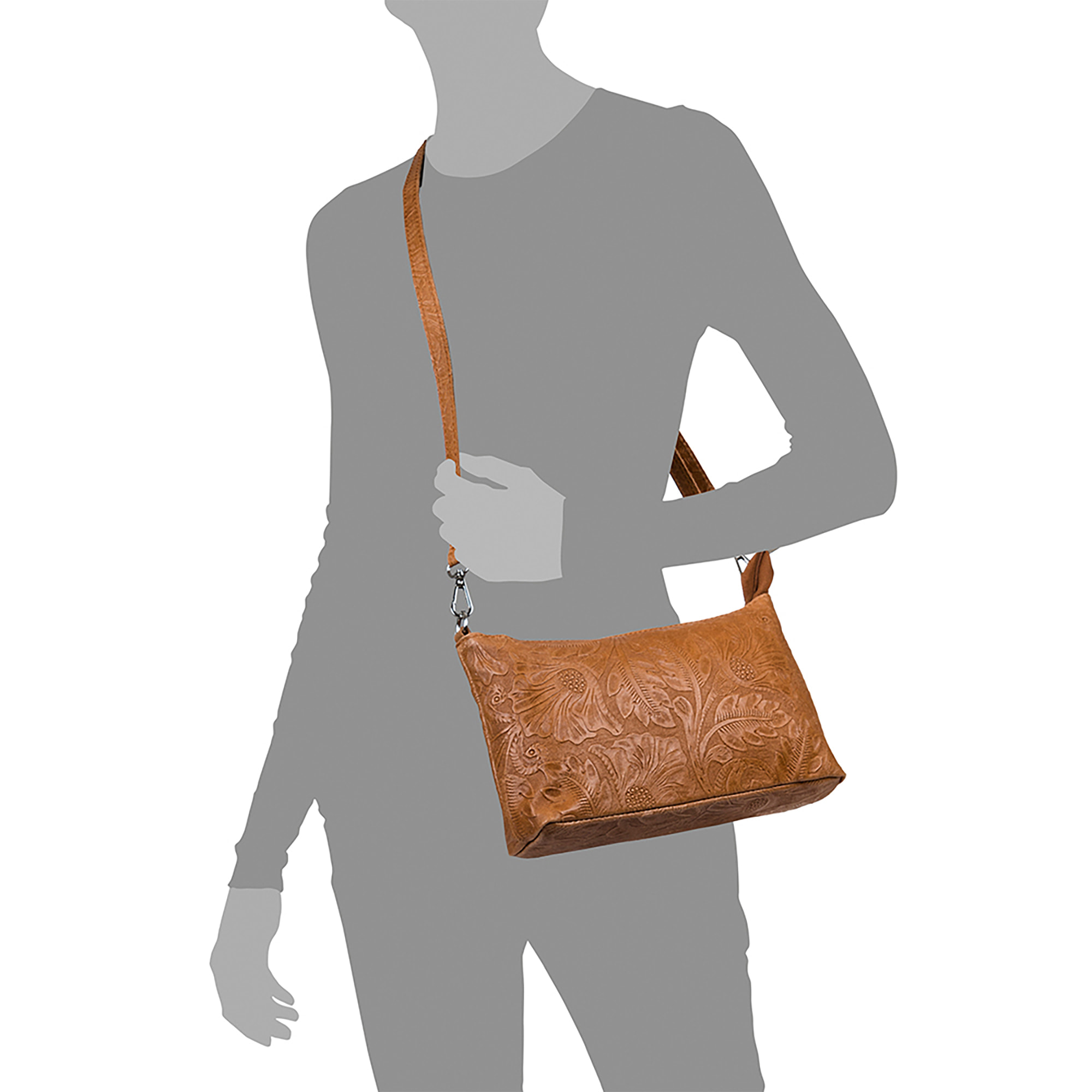 Martia Borsa a tracolla Donna.Pelle autentica Camoscio Incisa Arabesco