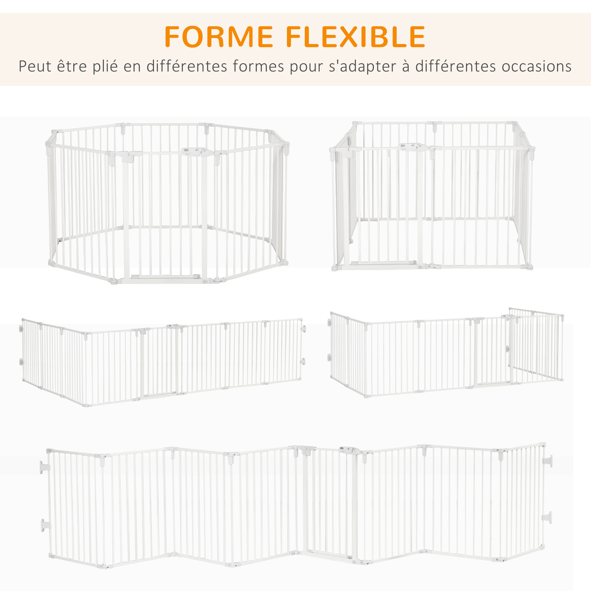 Barrière de sécurité - parc enclos chien modulable pliable - porte verrouillable - 8 panneaux acier et PP - dim. 482,5L max. x 76H cm blanc