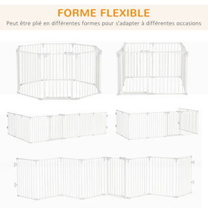 Barrière de sécurité - parc enclos chien modulable pliable - porte verrouillable - 8 panneaux acier et PP - dim. 482,5L max. x 76H cm blanc