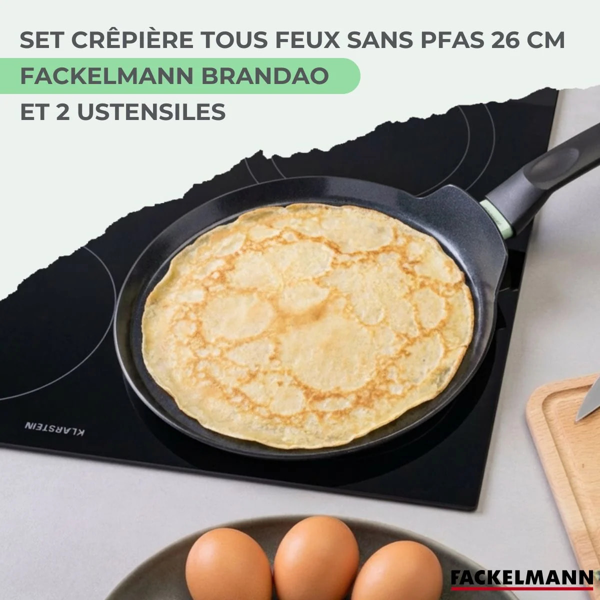 Set chandeleur avec crêpière 26 cm et 2 ustensiles Fackelmann Brandao