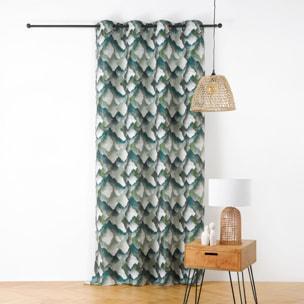 Rideau jacquard à oeillets motif minéral - Vert emeraude