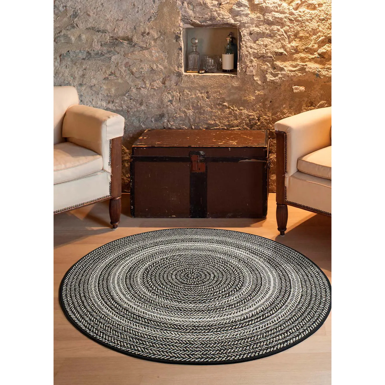Alfombra de exterior-interior Silvana Negro, 120Ø cm