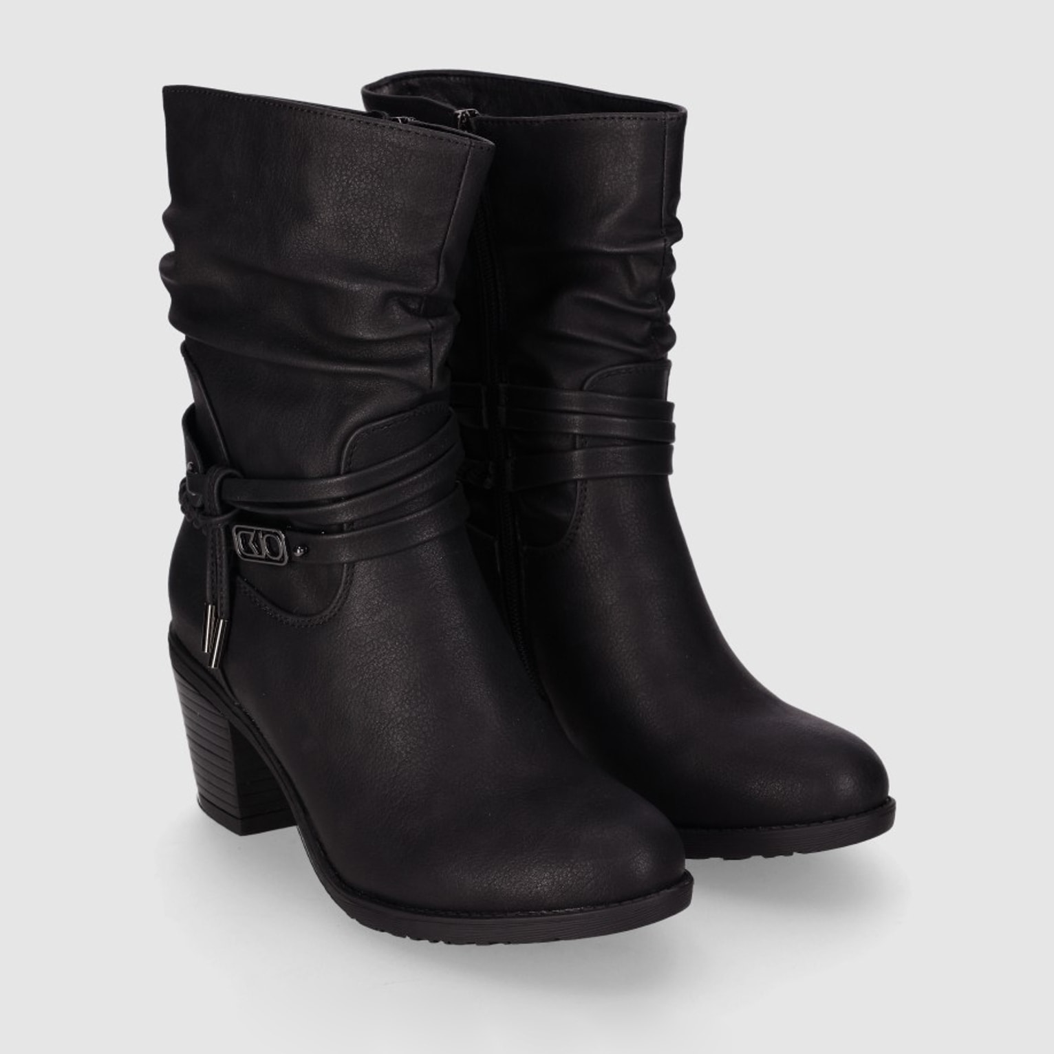 Botines de Piel Sintética - Negro - Tacón: 7 cm