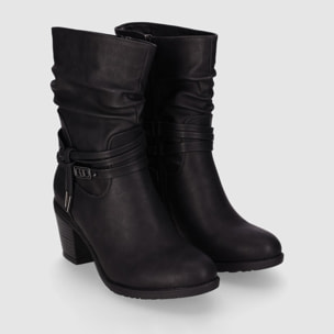 Botines de Piel Sintética - Negro - Tacón: 7 cm