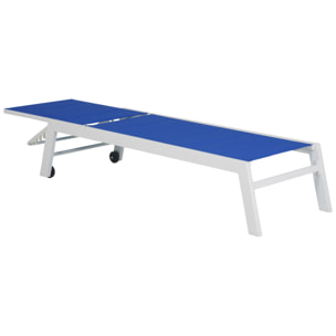 Set bain de soleil et table d'appoint BARBADOS en textilène bleu - aluminium blanc