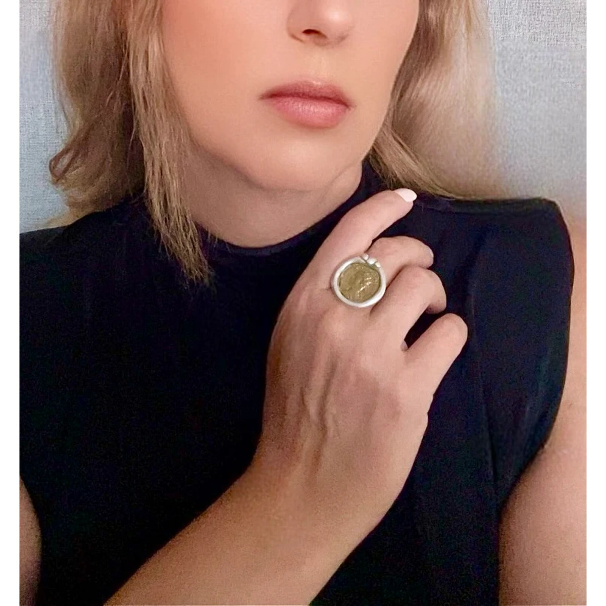 Anillo moneda mix vintage plata chapado 10µ y dorado-latón