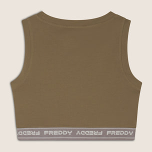 Top sportivo in heavy jersey stretch con elastico logato