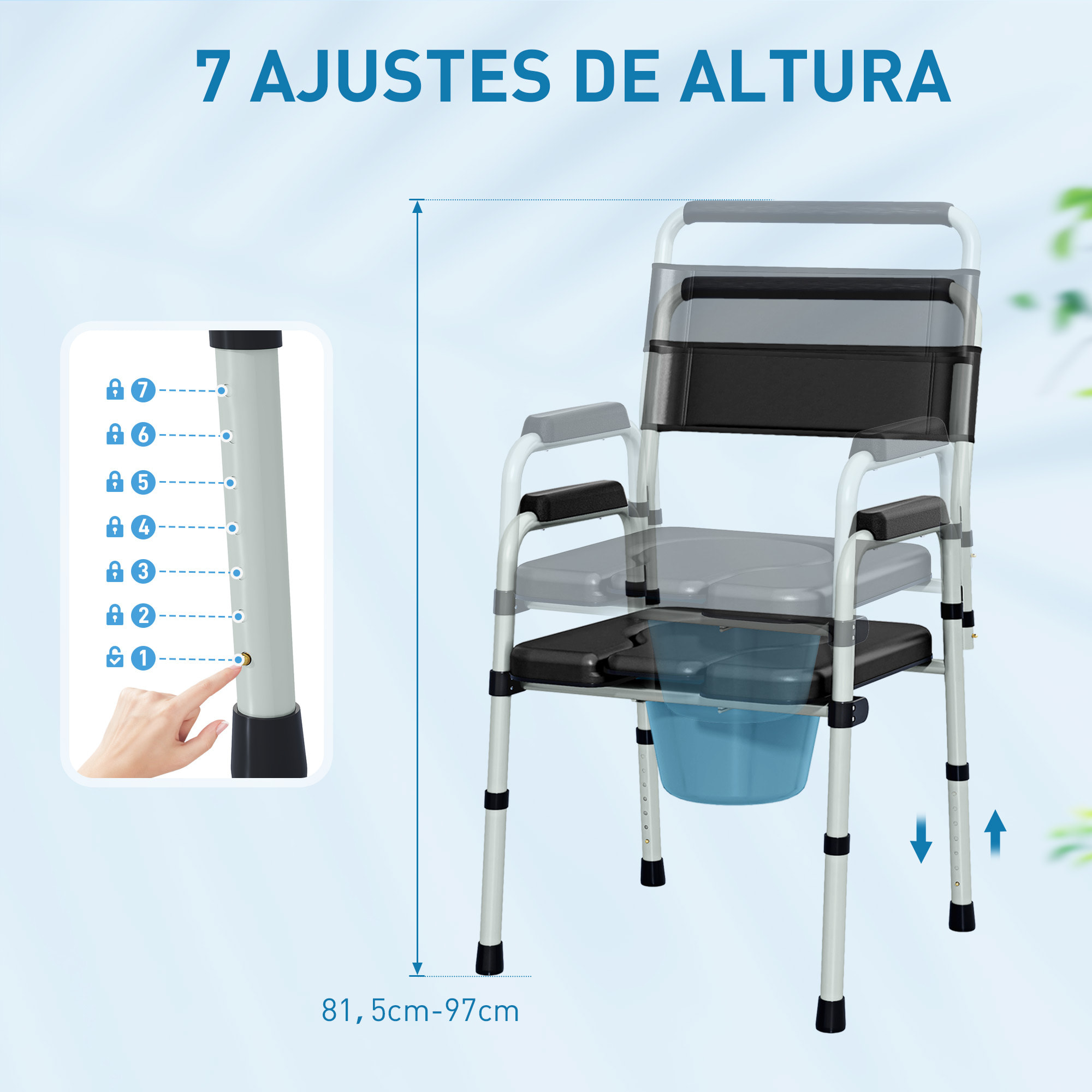 Silla WC Personas Mayores Plegable Silla con Inodoro con Altura Ajustable Cubo y Almohadillas Antideslizantes Carga 150 kg para Discapacitados Embarazadas Negro