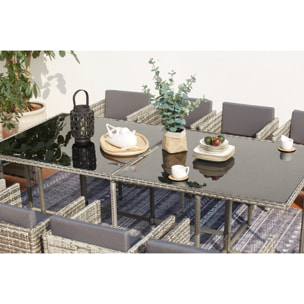 Salon de jardin encastrable 12 personnes en résine tressée gris REGINA