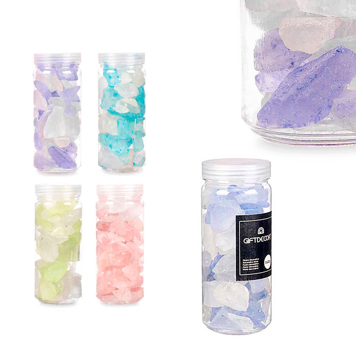 Set di 4 barattoli da 600g con pietre di quarzo decorative. Assortimento di 4 colori.