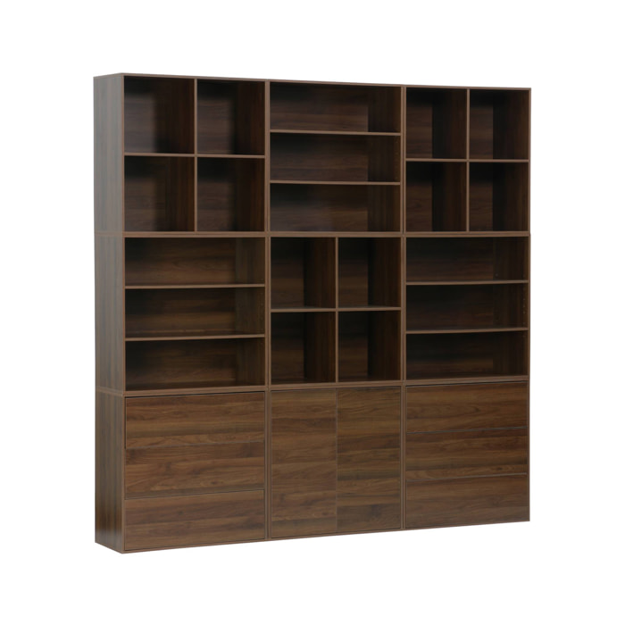 Kit étagère, bibliothèque modulable décor bois 9 éléments KOMPO