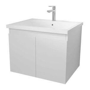 Meuble de salle de bains 60cm a Suspendre Blanc - 2 Portes - Vasque Blanche - ELEMENTARY