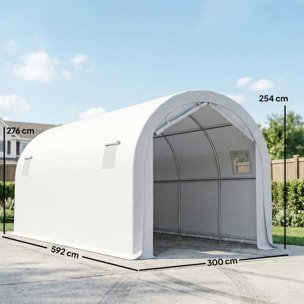 Carpa Garaje Portátil 3x6 m, Garaje Exterior para Coche Impermeable con Puerta Enrollable con Cremalleras y 4 Ventanas, Marco Metal Galvanizado, UPF 30+, Cobertizo de Almacenamiento, Blanco