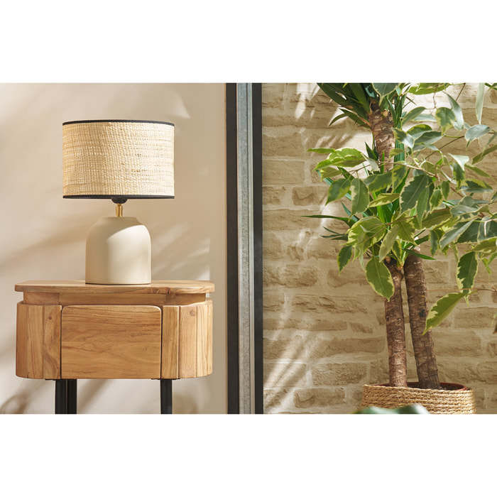 Table de chevet en bois massif et métal noir avec tiroir L45 cm NAPOLI
