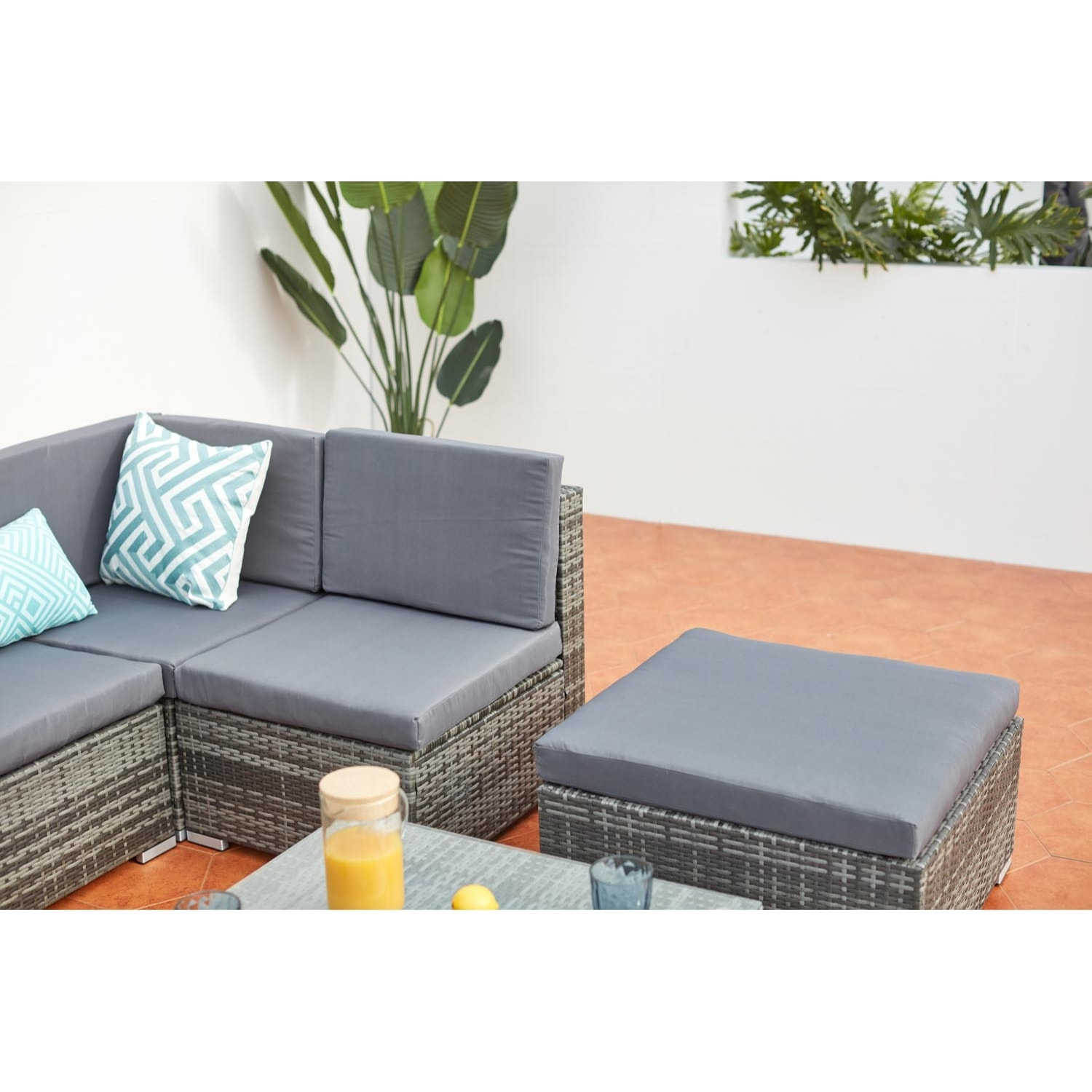 Salon de jardin bas 8 places en résine & acier gris MANOSQUE