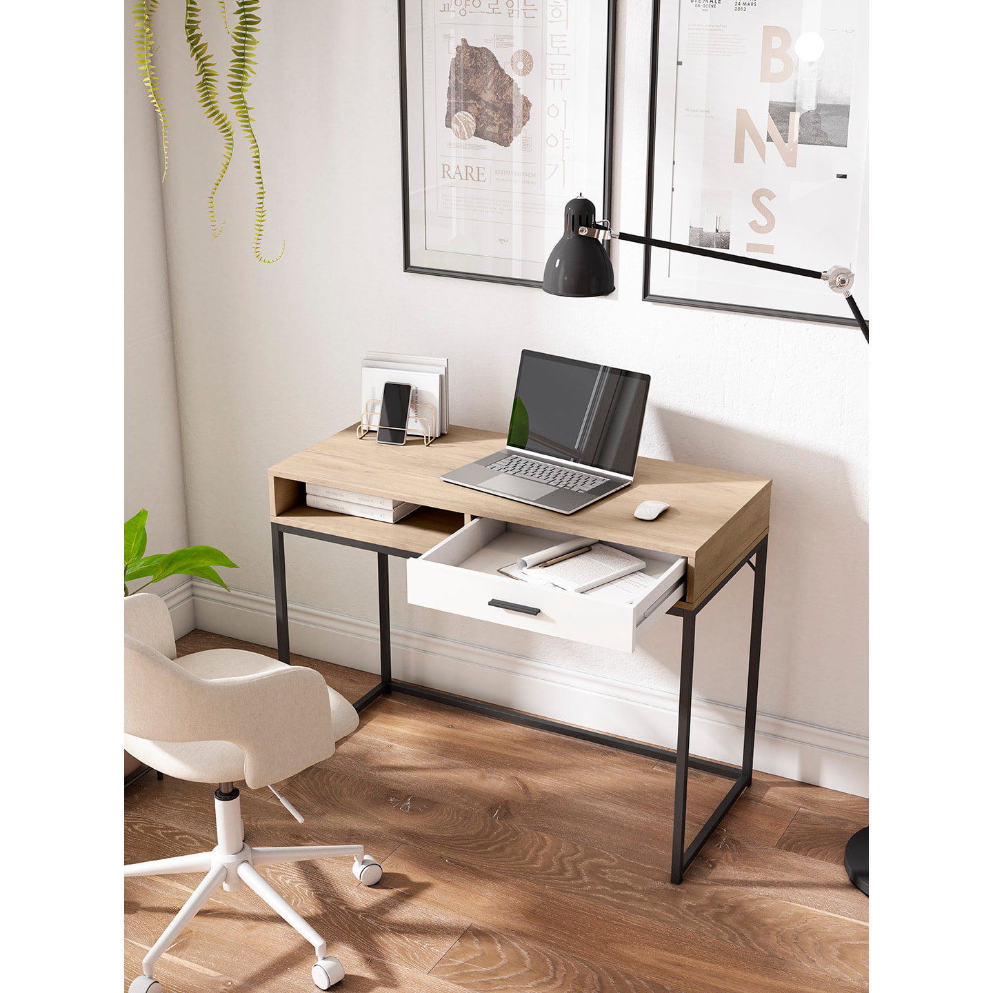 Escritorio Canterbury roble y blanco 79x105x48 cm