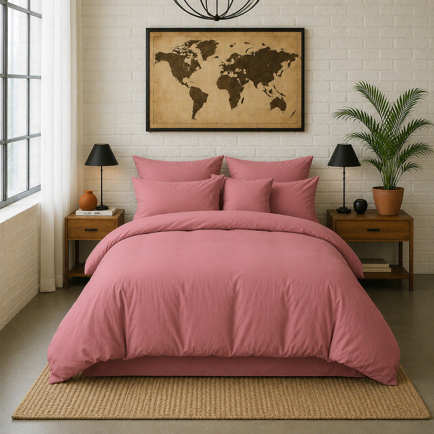 Housse de couette percale de coton lavé vieux rose