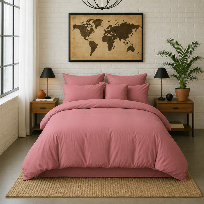 Housse de couette percale de coton lavé vieux rose