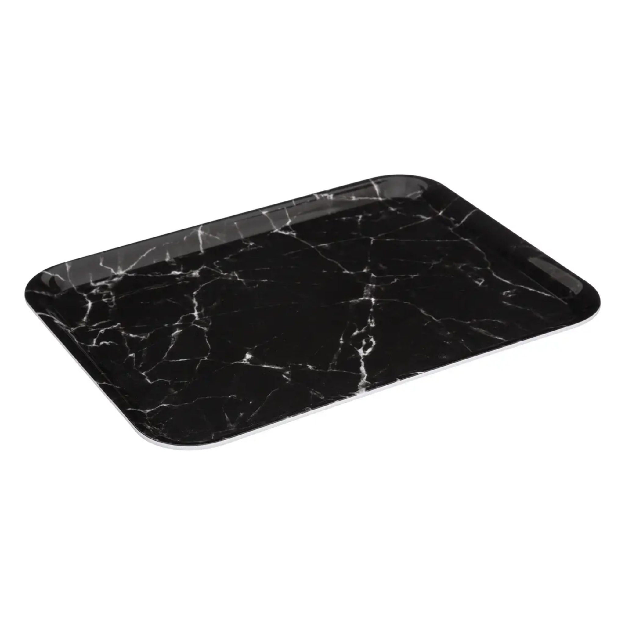 Plateau rectangulaire angulaire 33x43cm effet marbre noir