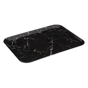 Plateau rectangulaire angulaire 33x43cm effet marbre noir