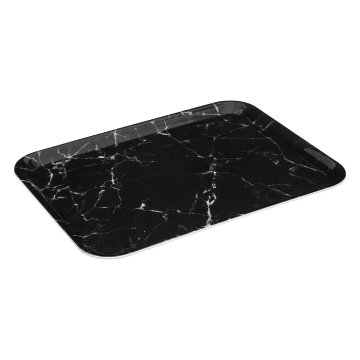 Plateau rectangulaire angulaire 33x43cm effet marbre noir