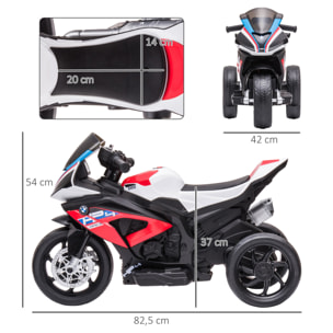 Moto Eléctrica BMW HP4 para Niños de +18 Meses Motocicleta de Batería 6V con Música USB Velocidad 2,5 km/h Avance y Retroceso Carga 30 kg 82,5x42x54 cm Rojo