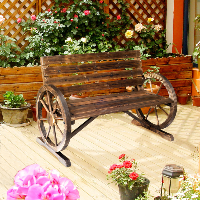 Banco de Madera con Apoyabrazos en Forma de Rueda de Carro 105,5x56x75 cm Marrón