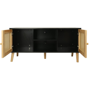 Meuble TV scandinave en cannage "Iguane" - 120 x 30 x 56.5 cm - Noir