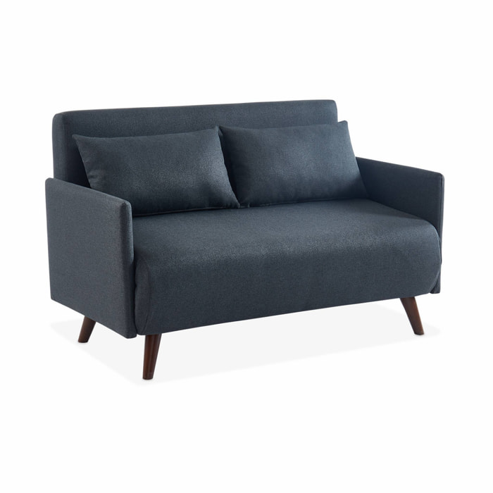 Canapé convertible en tissu - Panam - 2 places scandinave. pieds bois foncé. gris foncé. banquette. dossier inclinable