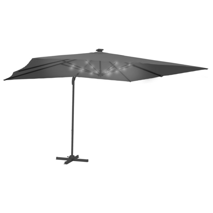Parasol Sombra 360° rectangle 4x3m gris + housse et éclairage LED