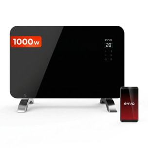 Radiador eléctrico EVVO C1000 Cristal, WiFi, 1.000 W, pantalla táctil, mando, temporizador, soporte de pie, silencioso