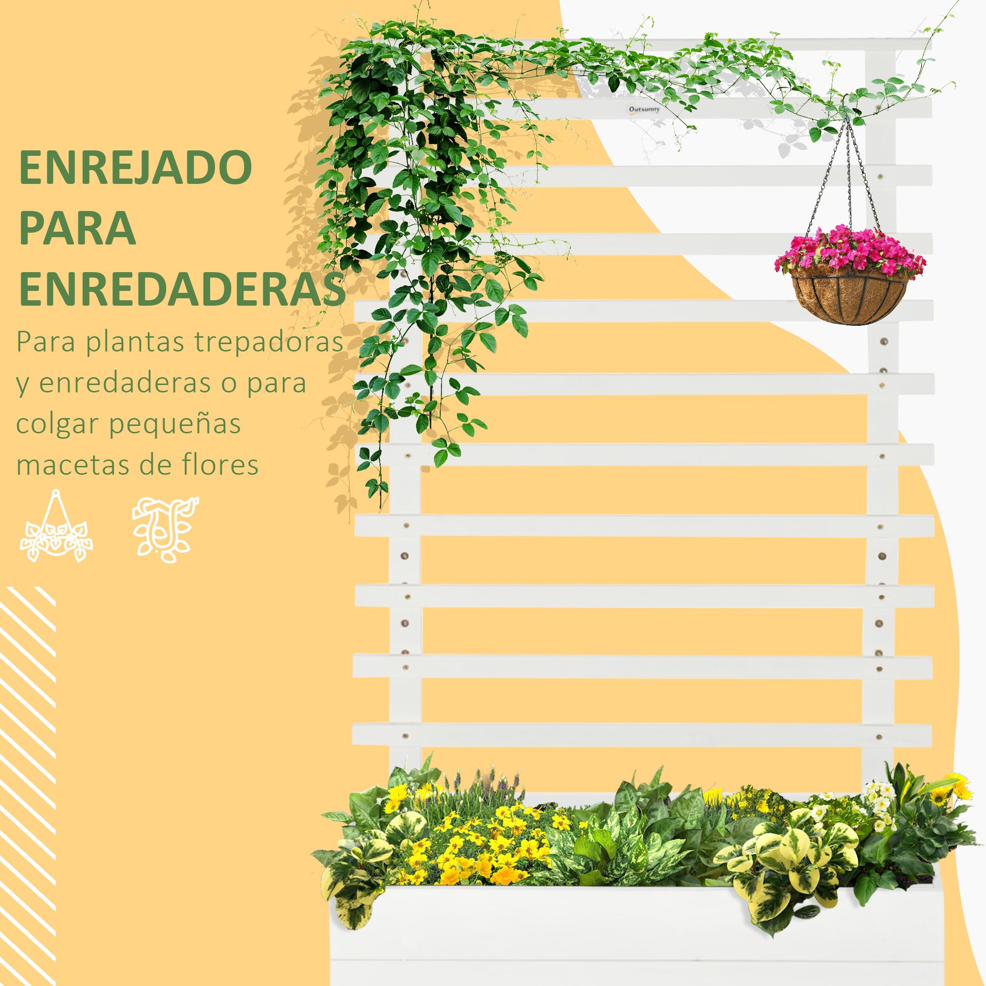 Jardinera con Enrejado de Madera Maciza con 4 Ruedas Macetero de Jardín con Soporte para Trepadora y Tela Geotextil para Cultivos Plantas Flores 76x30x155 cm Blanco