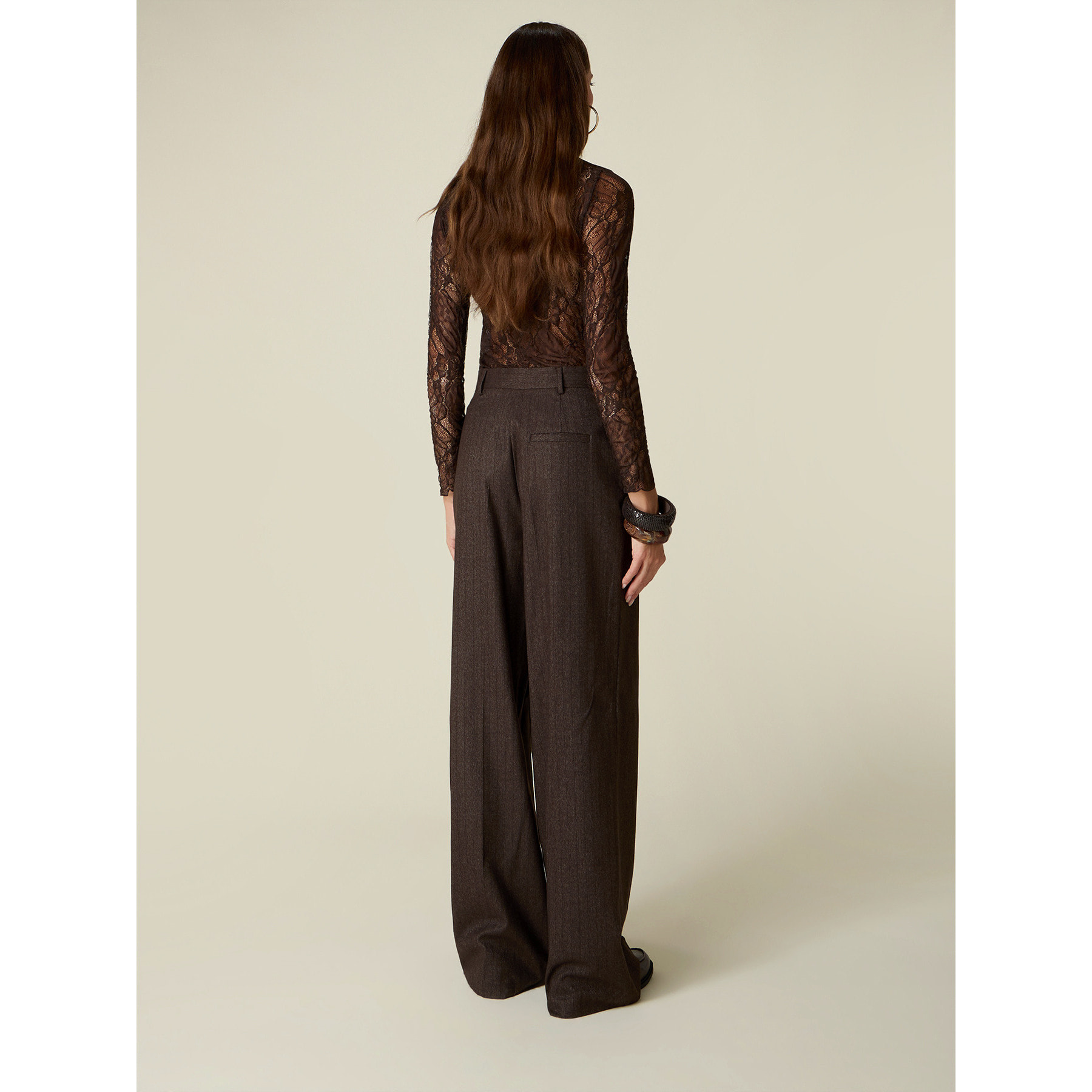 Oltre - Pantaloni palazzo tinto filo - Marrone